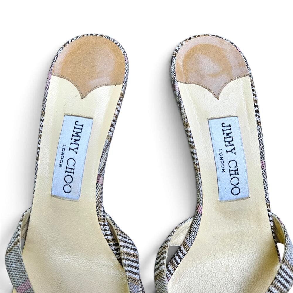 Y2k Jimmy Choo Plaid Kitten Heel Mules Vintage - Size 38 - Picture 9 of 10